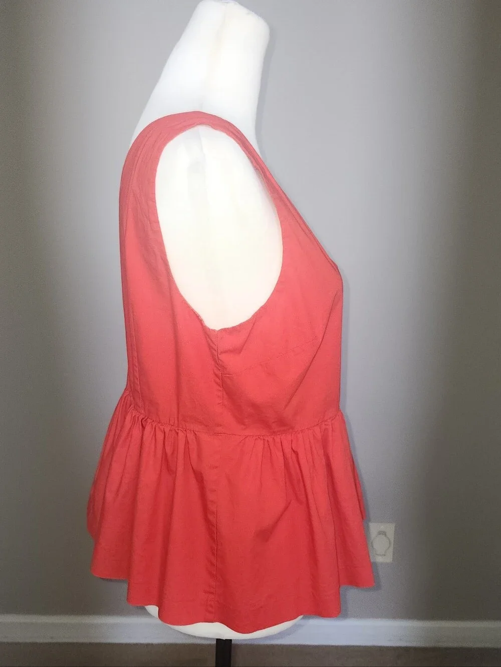J. Crew Always Zipper Back Coral Orange V-neck Peplum Tank Top, 8